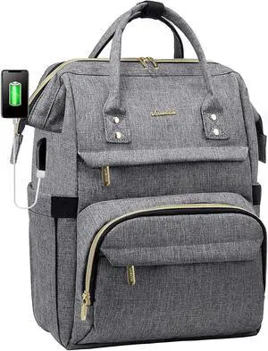 LOVEVOOK Extra Large Travel Laptop Backpack Women, 18 Inch Womens Work Backpack Purse, Waterproof Anti-theft Travel Back Pack with USB Charging Port for College Teacher Nurse, Grey