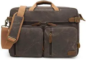 CoolBELL Laptop Messenger Bag Vintage Shoulder Bag Convertible Backpack Retro Briefcase Versatile Travel Bag Fits 17.3 Inch Laptop For Men Business (Waxed Canvas Brown)