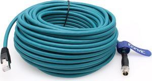 Eonvic Ethernet Shielded Cable M12 X-Type 8 Position to RJ45 Cat-7e Waterproof Industrial Network High Flex Cable for Cognex (30M, Blue)