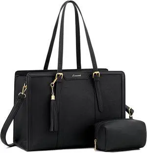 LOVEVOOK Laptop Bag for Women Vintage Leather Laptop Tote 17.3 inch Large Capacity Computer bag with Clutch Purse for Work