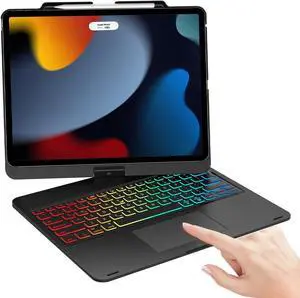 SENGBIRCH for iPad Pro 12.9 Case with Keyboard, Touch Keyboard Case for iPad Pro 12.9-inch 6th, 5th, 4th, 3rd Gen, 360 Swivel, 7 Color Backlit, Multi-Touch Trackpad, Pen Holder, Auto Sleep/Wake, Black