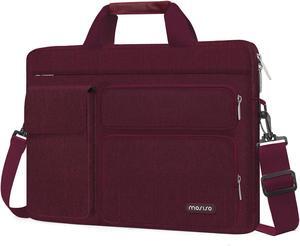 MOSISO Laptop Shoulder Bag Compatible with MacBook Air 15 inch M3 M2 2024 2023/Pro 16 M3 M2 M1 2024-2019,15-15.6 inch Notebook with 2 Raised&1 Flapover&1 Horizontal Pocket&Handle&Belt, Wine Red