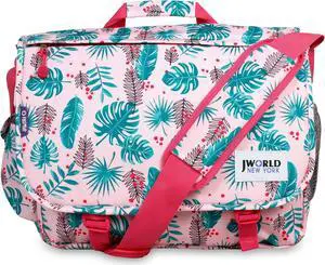 J World New York Thomas Laptop Messenger Bag for Women. Kids Computer Bookbag, Palm Leaves