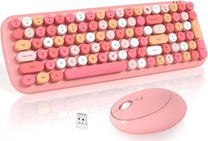 SQMD Wireless Keyboard and Mouse, Typewriter Keyboard and Mouse Wireless Combo, 2.4GHz Wireless Retro Keyboard and Wireless Mouse for PC/Laptop/Desktop/Windows (Pink Colorful)