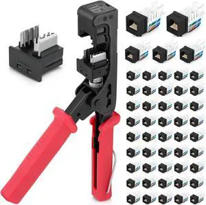 Bundle  3 Items: 45Term - 45° Angled Speed Termination Tool + Replacement Head + 45° Angled Cat6 Keystone Jacks in Black (50 Pack)