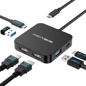 ACASIS USB C Hub Dual HDMI 4K 60Hz, USB C to Dual HDMI Adapter with 100W PD Charging, 5Gbps Data Transfer, USB C Docking Station Dual Monitor Adapter for Dell XPS/MacBook/Surface/iPhone 15/Lenovo