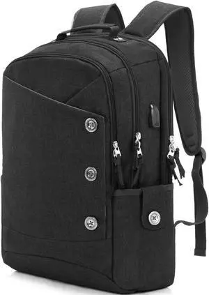 KINGSLONG Laptop Backpack for Women Men, Stylish Daypack fit 17 inch Notebook, Water Resistant Travel Backpacks with USB Charging Port for College Work Black