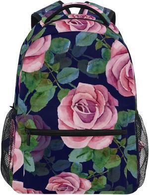 ALAZA Pink Rose Blue Backpack for Women Men,Travel Casual Daypack College Bookbag Laptop Bag Work Business Shoulder Bag Fit for 14 Inch Laptop