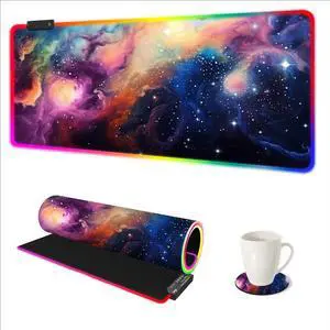 AIMSA RGB Mouse Pad LED Gaming Mouse Pad with 14 Lights Modes, Non-Slip Rubber Base Computer Carpet Desk Mat for PC Laptop (35.4 x 15.8 inch) Colorful Ink Starry Sky