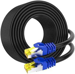 AoforzTech Cat 8 Ethernet Cable 80 ft,Heavy Duty High Speed Network Internet Cable, RJ45 Connector,26AWG 40Gbps 2000Mhz Patch Cord,S/FTP Indoor & Outdoor LAN Cable-Waterproof(Black)