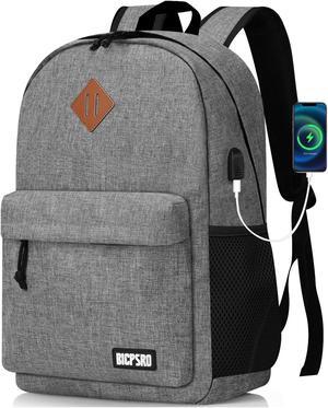 BICPSRO Backpack for Women Men, Lightweight School Backpack for Girls Boys Teens, 17.3 Inch Laptop Daily Use back pack with USB Charger, College High School Bookbag mochilas para hombres, Grey