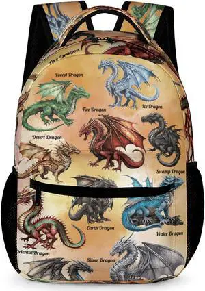 Catilo Dragon Backpack for Boys Girls, Elementary Middle High School Bookbags for Teen Kids, Large Travel Laptop Back Packs for College Students Women Men, Durable Lightweight School Bags