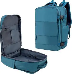 (Not Made In China) Travel Backpack For Women Men Flight Approved, Carry On Laptop Bag, Luggage, Personal Item Backpack Bag, Casual Daypack (Peacock Blue)