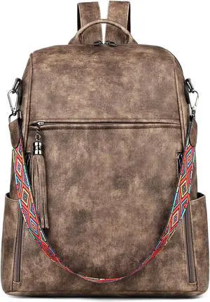 FADEON Leather Laptop Backpack for Women Designer 15.6 inch PU Laptop Bag, Ladies Travel Computer Work Backpack Grey