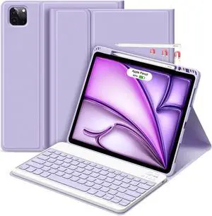 GOKOCO iPad Air 13 inch M2 2024 Case with Keyboard-Keyboard Case for iPad Pro 12.9 inch 6th/5th/4th/3rd Generation with Pencil Holder,Wireless Detachable Keyboard,Auto Sleep/Wake Function-Purple