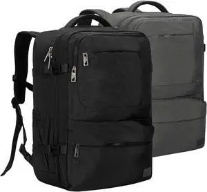 Hynes Eagle 44L Carry on Backpack Airline Approved Travel Backpack for Men Women Large Laptop Backpack 17 inch Nylon Backpack Overnight Weekender Duffel Bag Black with Grey