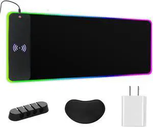 RGB Mouse Pad,10w Wireless Charging Mouse Pad with Charger,Gaming Mouse Pad with Wrist Rest,17colors Wireless Charging RGB Gaming Mouse Pad with Cable Retainer