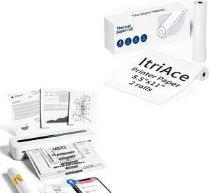 ItriAce M832 Portable Printer, 300DPI Wireless Bluetooth Thermal Printer, Support Multi-Size Thermal Paper with Portable Printer Thermal Paper 2 Rolls