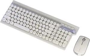Wireless Keyboard and Mouse Combo,2.4Ghz USB Rechargeable Keyboard with Phone Holder,Full Size Keyboard and Mouse Set for Computer,Laptop and Desktop (Milky White)