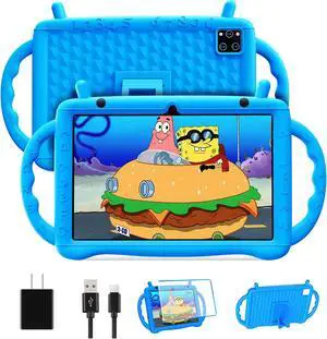 YATIOM Kids Tablet 10 inch Android 14 with Drop-Proof Case, Octa-Core 10+64GB GMS Certified Learning Tablets with WiFi 6, Bluetooth 5.2, Dual Camera, Parental Control