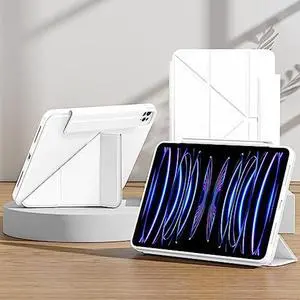 Lecsas Stylish Case for ipad Pro 12.9-inch 6th 5th 4th 3th Generation with Foldable Stand Slide Rails Design for iPad Case [2023 Upgrade] White