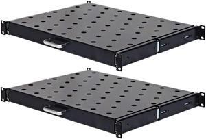 Aeons 1U 19-inch Sliding Rack Server Shelf Vented Sliding 4 Post Rack Mount 14" Shelf Adjustable Mounting Depth 14.4-15.5" Heavy Duty IT Network Cabinet Enclosure Equipment 2-Pack