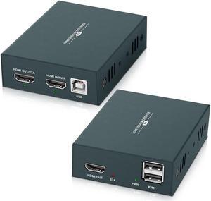 HDMI KVM Extender, 1080P@60Hz Ultra HD Resolution, Over Cat5e/6/7 Ethernet Cable, Up to 165ft/50m with Loop Out & POC Function - Support Keyboard and Mouse