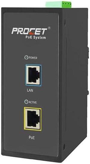 Procet Gigabit PoE+ Injector Din Rail, 30W Industrial PoE Adapter with Wide Temp -40degF to 149degF, 6KV Surge Protection, AC/DC Input, IEEE802.3af/802.3at, PT-PSE105G-AC