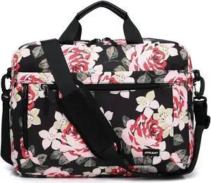 RAVUO Floral Laptop Bag for Women, Water Resistant 15.6 inch Shockproof Shoulder Bag Sleeve Case Business Briefcase with Shoulder Strap