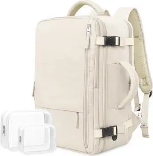 Rinlist Travel Backpack for Men Women, Airline Approved Carry-on Backpack Luggage, Personal Item Backpack Bag, Large Gym Work Backpack, Beige