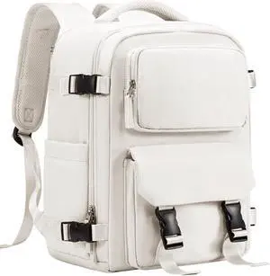 Large Travel Carry on Laptop Backpack for Women Men, Expandable Flight Approved Backpack, Waterproof Sports College bag Casual Daypack for Weekender Business Hiking with Beige