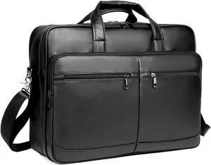 seyfocnia Men's Leather Messenger Bag, 17.3 Inch Laptop Briefcase Satchel Computer Shoulder Bag Business Handbag-Black