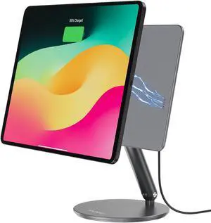 KU XIU Magnetic Charging Stand Only for iPad Pro 11 inch M4 (2024), Aluminum Alloy Foldable iPad Pro Stand with 18W Max Fast Charging, 360° Rotating Base iPad Pro Holder for Desk, Grey