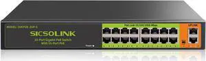 18 Ports PoE Switch, 16 Gigabit PoE+Switch with 2 Gigabit Uplink, 1000 Mbps, Fanless Silent Operation, 250W, 802.3 af/at, Unmanaged, 19''Rackmount, Qos, Suitable for POE Camera System, AP, WiFi