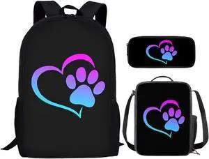 Upetstory Dog Paw Print Backpack Set School Book Bag for Kids Girls Boys Primary Elementary Preschool with Lunch Box Pencil Case Teen Bookbag Hiking Rucksack Travel Daypack