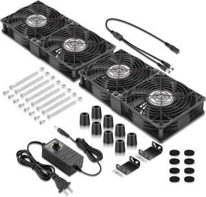 WDERAIR AC 4 x 120mm Server Rack Fans Cooling AC 110V 120V 220V 240V Variable Speed High Airflow for DIY Mining Rig Ventilation Window Exhaust Greenhouse Cooler (12038)