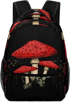 Xvx-Boom Mushroom Moon Backpack Print Work Leisure Travel Schoolbag Adjustable Practical Gift Unisex Laptop Backpack One Size