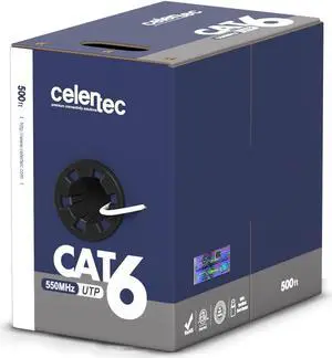 Cat6 Plenum Cable, 500ft, UTP(Unshielded Twisted Pair), 23AWG Solid Bare Copper, 550MHz, UL Listed &CMP Rated, Bulk Ethernet Cable-White