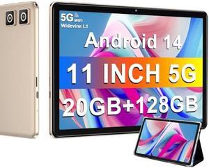 DMOAO Tablet 2024 Newest 11 Inch Tablet Android 14 Tablets with 128GB + 20GB Large Storage, Octa-Core 2.0Ghz, 8000mAh,18W Fast Charging, 5G WiFi, GPS, 5+13MP Camera, Widevine L1, Face Unlock-Gold