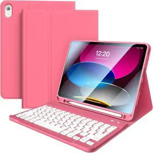 iPad 10th Generation Case with Keyboard for Apple 10th 2022 10.9" Keyboard Case with Pencil Holder, Rechargeable Detachable BT Keyboard for New iPad 11th(2025 A16) (HOT Pink)