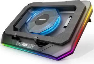 Laptop Cooling Pad, Gaming Laptop Cooler with RGB Light, Laptop Cooling Stand with 3500 RPM Adjustable Speed Fan, 3 Port USB Hub, LED Screen and Touch Control for 12-19 Inches Laptops
