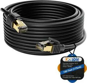 Cat 7 Ethernet Cable 150 Feet, Long High Speed Internet Cord, CAT7 RJ45 LAN Network Cable, Triple Shielding SFTP 10Gbps 600Mhz Patch Cable, Compatible with CAT6A CAT6 CAT5E CAT5 Cable