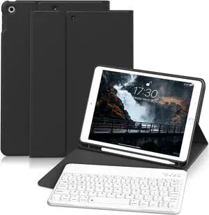 KVTVOU Keyboard Case for iPad 9th/8th/7th Generation (10.2 Inch, 2021/2020/2019), Smart Magnetic Detachable Wireless Bluetooth Keyboard, Folio Stand Cover with Pencil Holder, Black