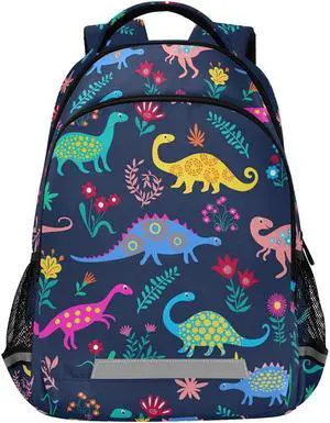 MNSRUU School Backpack with Chest Strap, Dinosaurs Cute Kids Pattern Laptop Backpack, Travel Hiking Backpack for Boys Girls, Rucksack, Knapsack