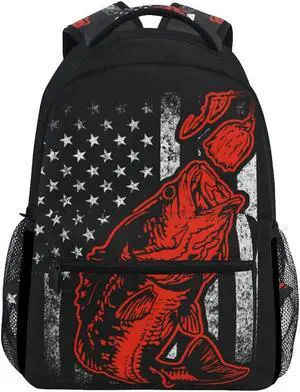 Nerxy Bass Fishing Lure And American Flag Casual Backpack Bag, Fashion Lightweight Backpacks for Holiday Gifts One Size