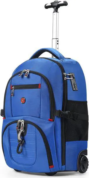 star cloud 21x14x9 Rolling Backpack with Wheels - Water-Resistant, 17.3" Laptop Compartment, Ideal Carry-On for Overnight Travel, College, Work - Wheeled Business Backpack for Adults (Blue)