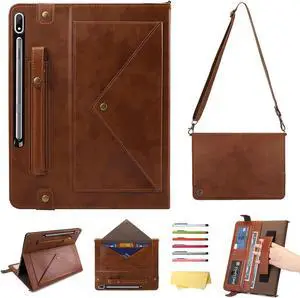 UUcovers Handbag Stand Case for Galaxy Tab S7 FE 5G/S7 Plus/S8 Plus 12.4 Inch with S Pen Holder/Shoulder Hand Strap [Auto Wake/Sleep] PU Leather Cover for Galaxy S8+ 2022/S7 FE 2021/S7+ 2020,Coffee