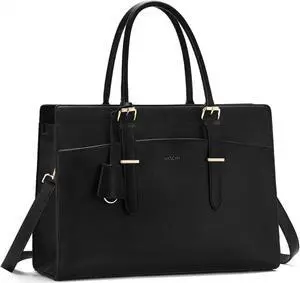VASCHY Vegan Leather Laptop Tote for Women - 15.6 Inch Computer Briefcase, Large Work Purse, Handbag Shoulder Bag for Business Office Teachers - Black
