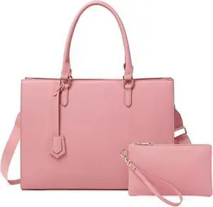 Laptop Bag for Women 17 inch Casual Work Bags with USB Charging Port Laptop Tote Bag with Clutch Purse (Pink)