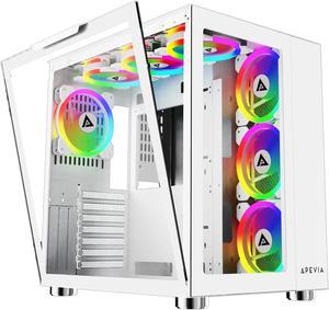 Apevia Prism-Elite-WH Prism Elite Mid Tower ATX Gaming PC Cube Case w/ 7X 120mm PWM ARGB Fans, 366 RGB Modes, Dual Tempered Glass Panels, 360mm Radiator Support, 2X USB3.0, 2X USB 2.0, White